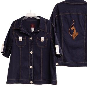 VTG 90s Baby Phat Y2K Denim Jacket 3XL Plus Size Stretchy Dark Wash Logo Buttons